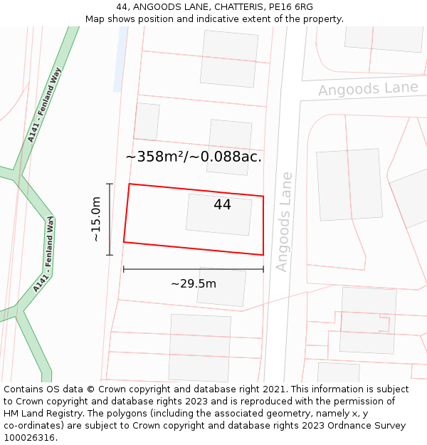 44, ANGOODS LANE, CHATTERIS, PE16 6RG: Plot and title map
