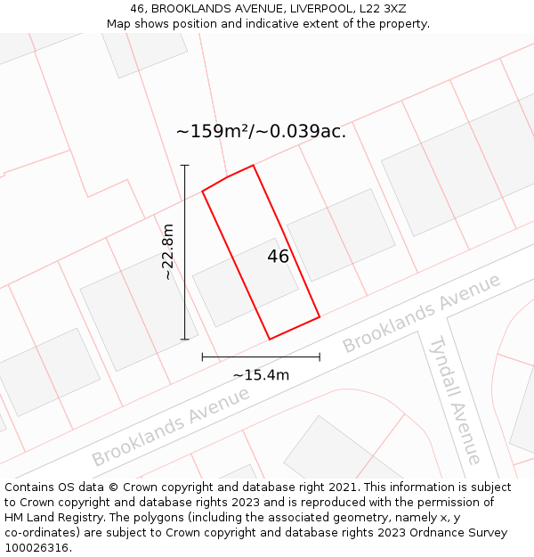 46, BROOKLANDS AVENUE, LIVERPOOL, L22 3XZ: Plot and title map