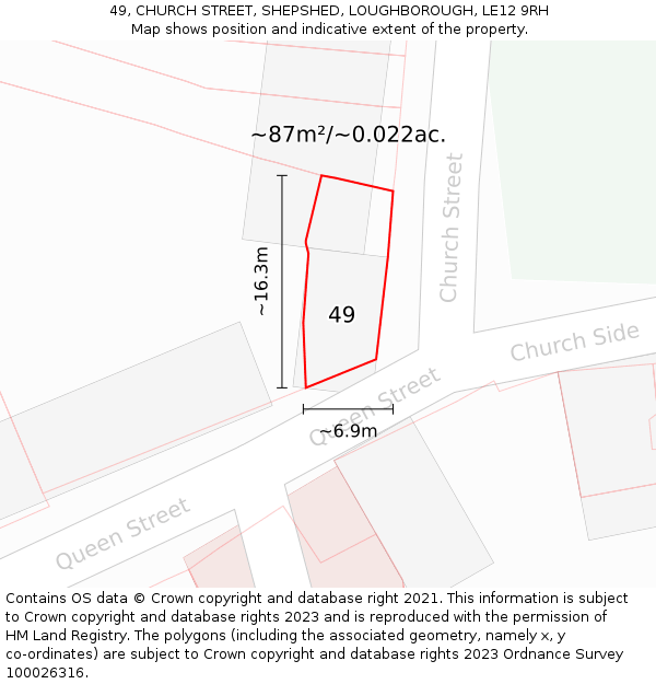 49, CHURCH STREET, SHEPSHED, LOUGHBOROUGH, LE12 9RH: Plot and title map