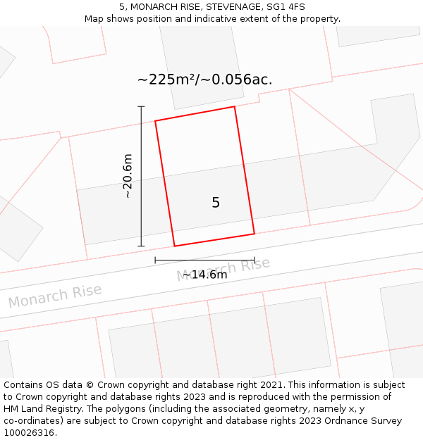 5, MONARCH RISE, STEVENAGE, SG1 4FS: Plot and title map
