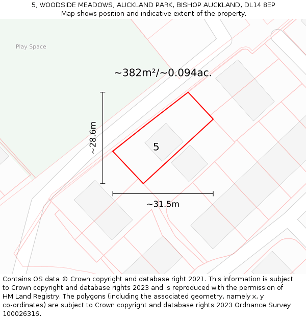 5, WOODSIDE MEADOWS, AUCKLAND PARK, BISHOP AUCKLAND, DL14 8EP: Plot and title map