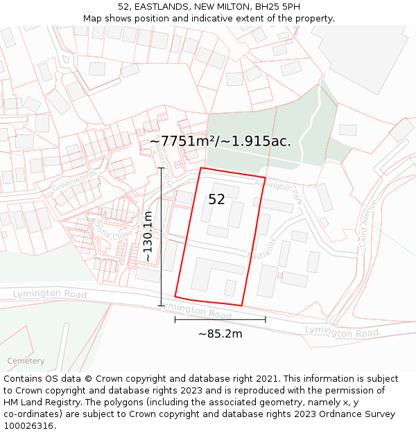 52, EASTLANDS, NEW MILTON, BH25 5PH: Plot and title map