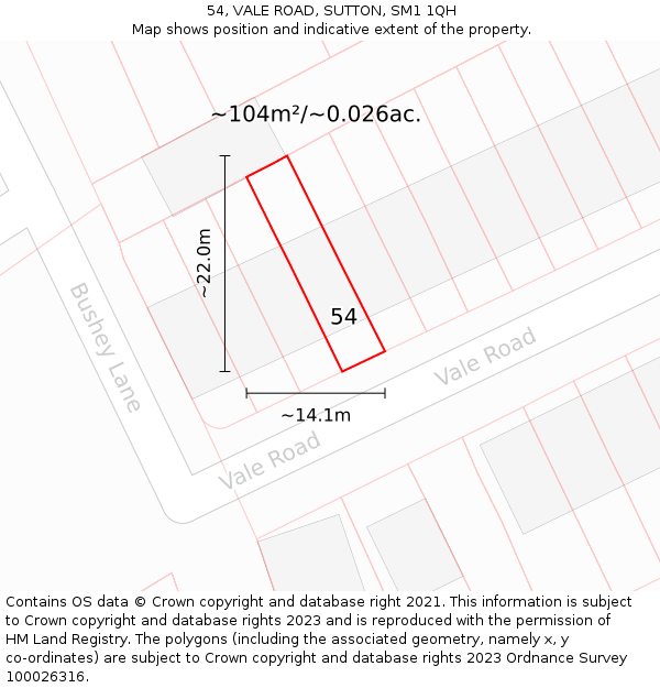 54, VALE ROAD, SUTTON, SM1 1QH: Plot and title map