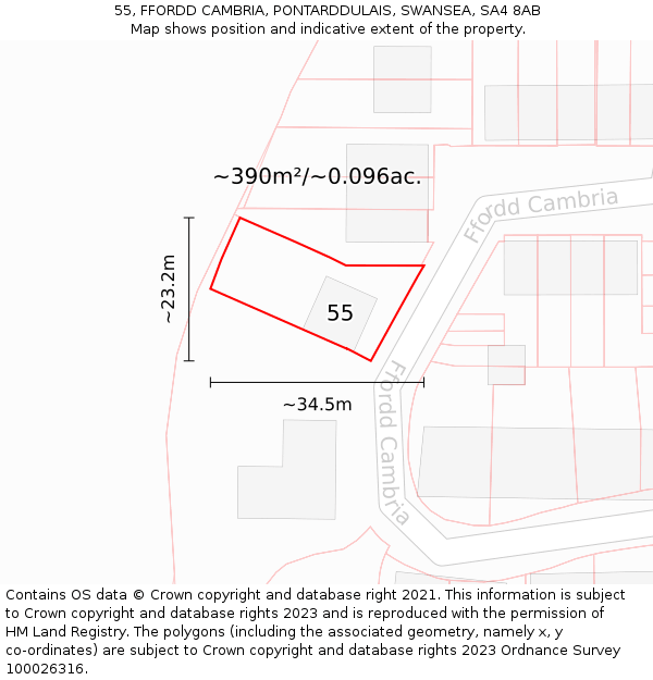 55, FFORDD CAMBRIA, PONTARDDULAIS, SWANSEA, SA4 8AB: Plot and title map
