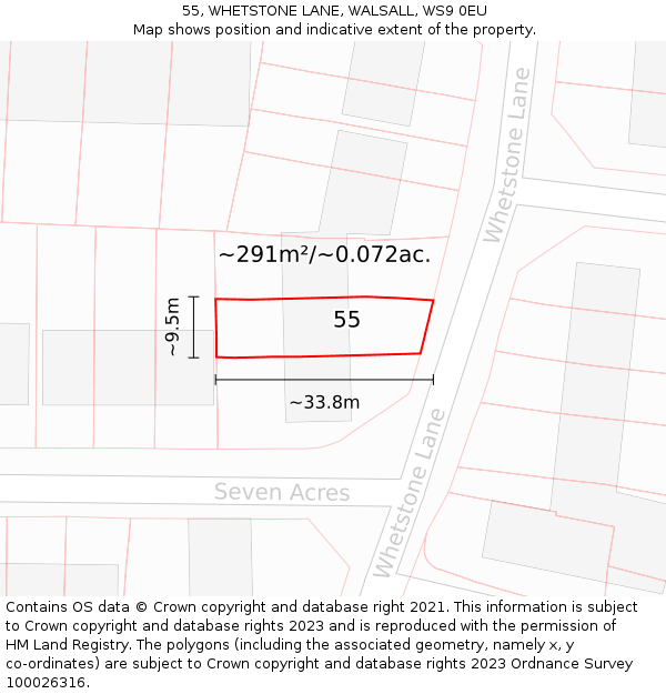 55, WHETSTONE LANE, WALSALL, WS9 0EU: Plot and title map