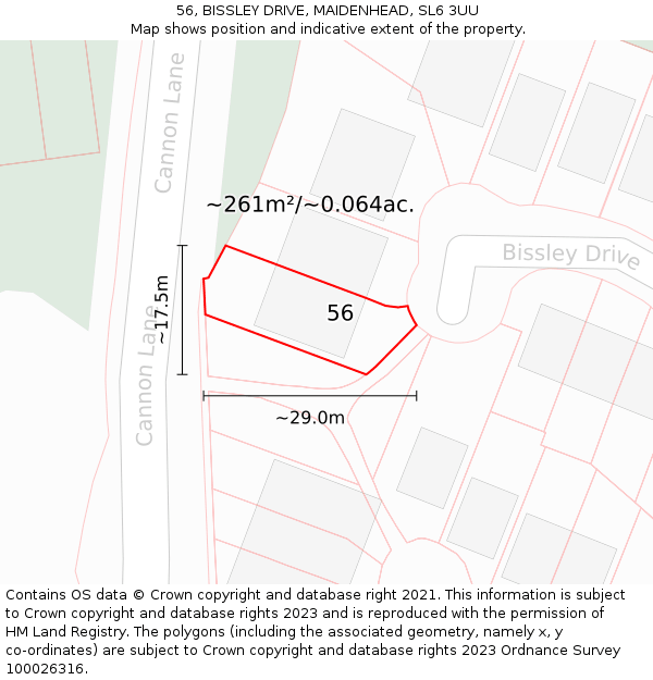 56, BISSLEY DRIVE, MAIDENHEAD, SL6 3UU: Plot and title map