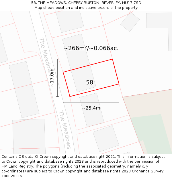 58, THE MEADOWS, CHERRY BURTON, BEVERLEY, HU17 7SD: Plot and title map