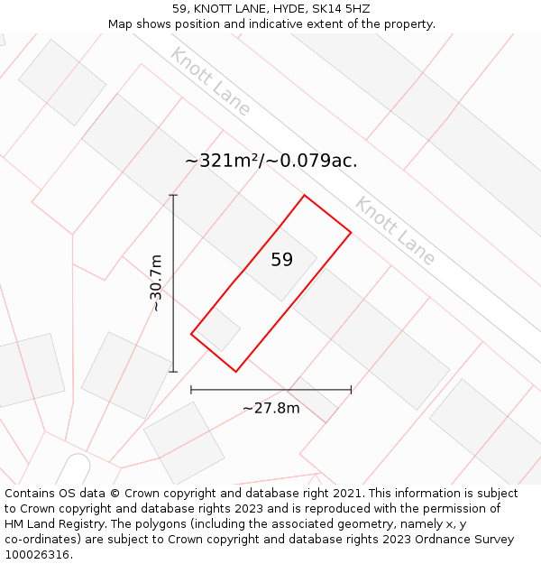 59, KNOTT LANE, HYDE, SK14 5HZ: Plot and title map