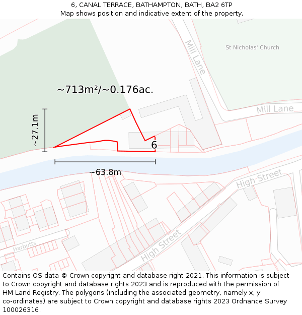 6, CANAL TERRACE, BATHAMPTON, BATH, BA2 6TP: Plot and title map
