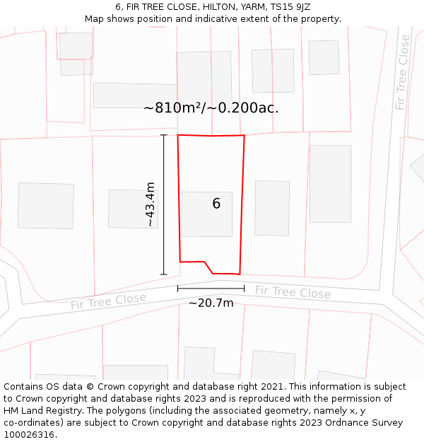 6, FIR TREE CLOSE, HILTON, YARM, TS15 9JZ: Plot and title map