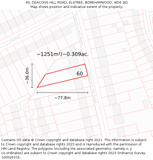 60, DEACONS HILL ROAD, ELSTREE, BOREHAMWOOD, WD6 3JG: Plot and title map