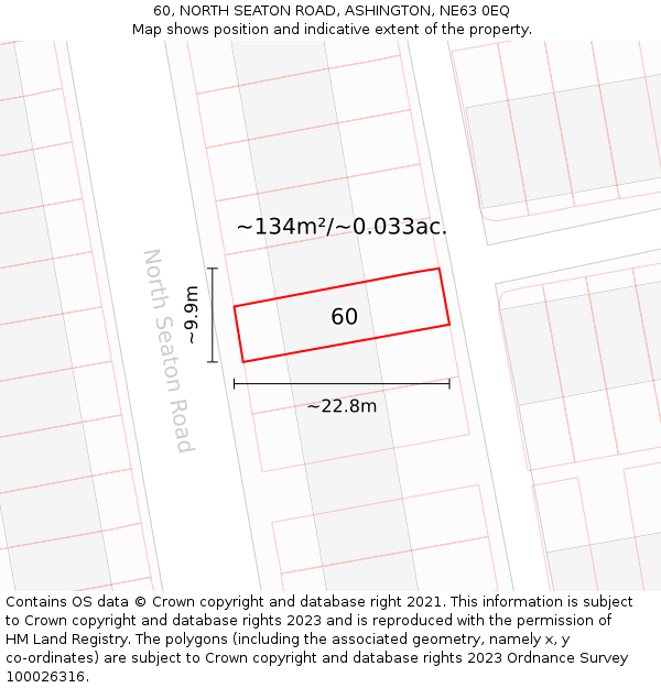 60, NORTH SEATON ROAD, ASHINGTON, NE63 0EQ: Plot and title map