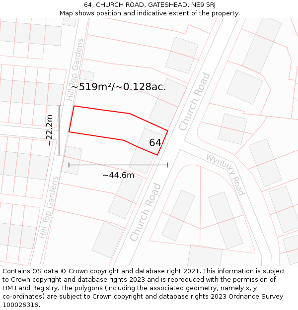 64, CHURCH ROAD, GATESHEAD, NE9 5RJ: Plot and title map