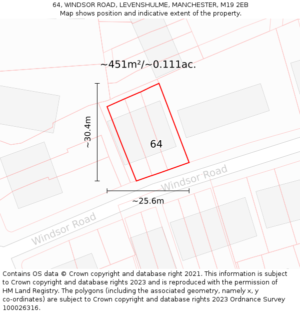 64, WINDSOR ROAD, LEVENSHULME, MANCHESTER, M19 2EB: Plot and title map