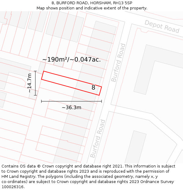 8, BURFORD ROAD, HORSHAM, RH13 5SP: Plot and title map