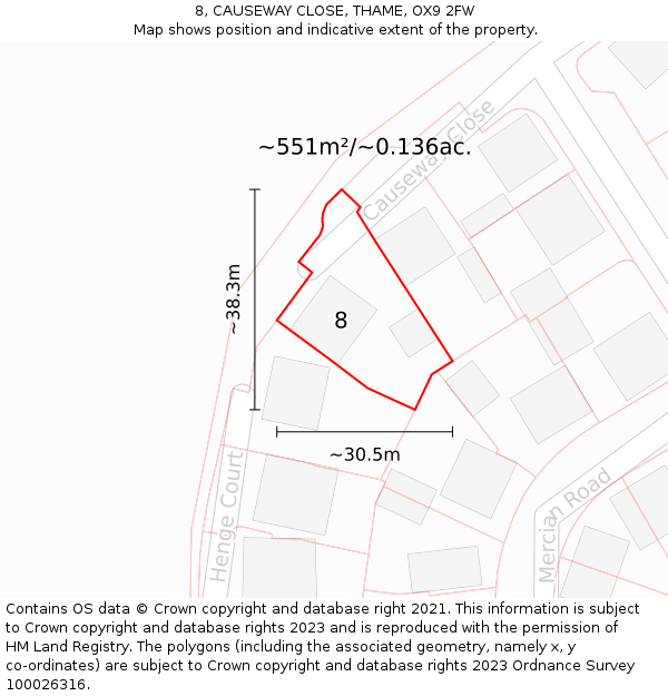 8, CAUSEWAY CLOSE, THAME, OX9 2FW: Plot and title map