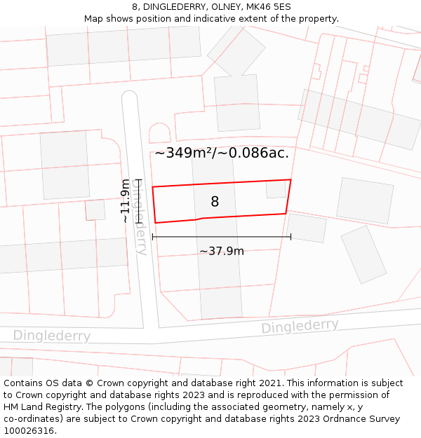 8, DINGLEDERRY, OLNEY, MK46 5ES: Plot and title map