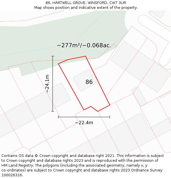 86, HARTWELL GROVE, WINSFORD, CW7 3UR: Plot and title map