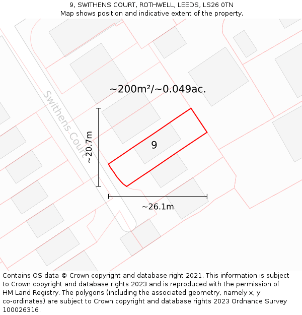9, SWITHENS COURT, ROTHWELL, LEEDS, LS26 0TN: Plot and title map