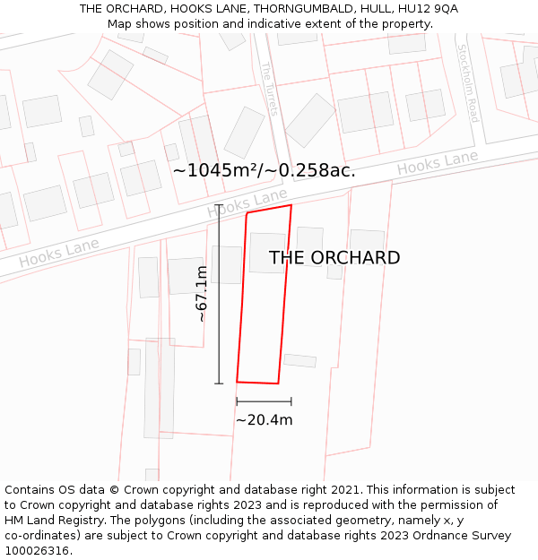 THE ORCHARD, HOOKS LANE, THORNGUMBALD, HULL, HU12 9QA: Plot and title map