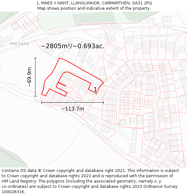 1, MAES Y NANT, LLANGUNNOR, CARMARTHEN, SA31 2PQ: Plot and title map