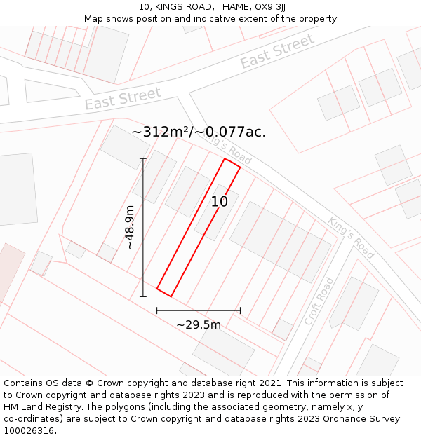 10, KINGS ROAD, THAME, OX9 3JJ: Plot and title map