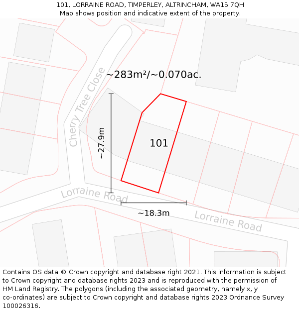 101, LORRAINE ROAD, TIMPERLEY, ALTRINCHAM, WA15 7QH: Plot and title map