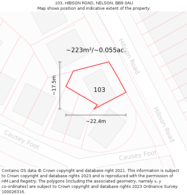 103, HIBSON ROAD, NELSON, BB9 0AU: Plot and title map