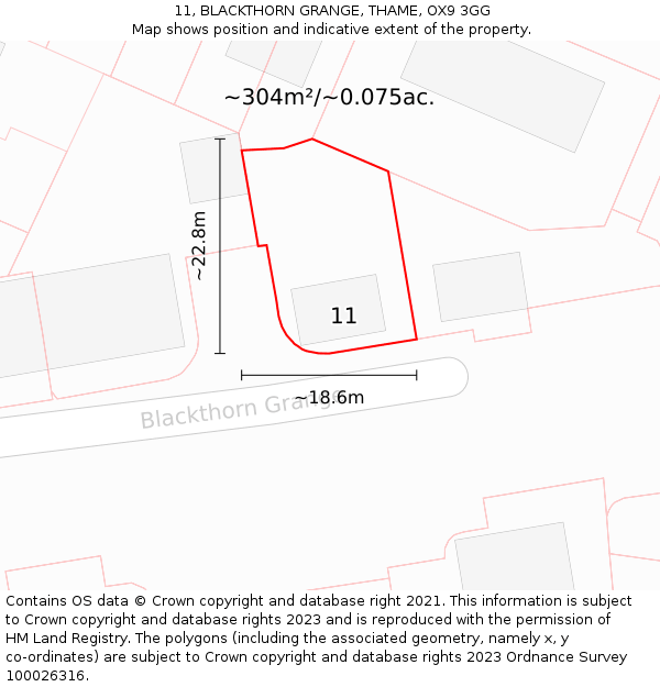 11, BLACKTHORN GRANGE, THAME, OX9 3GG: Plot and title map