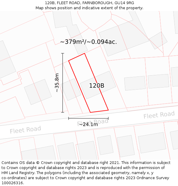 120B, FLEET ROAD, FARNBOROUGH, GU14 9RG: Plot and title map