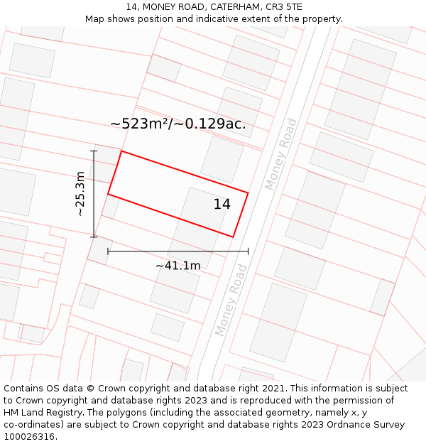 14, MONEY ROAD, CATERHAM, CR3 5TE: Plot and title map