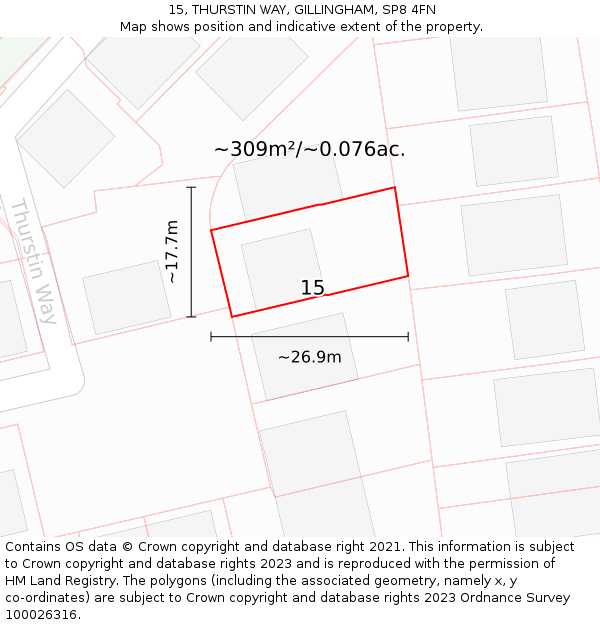 15, THURSTIN WAY, GILLINGHAM, SP8 4FN: Plot and title map