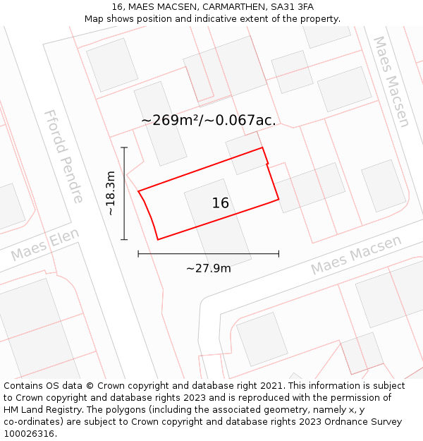 16, MAES MACSEN, CARMARTHEN, SA31 3FA: Plot and title map