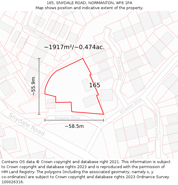 165, SNYDALE ROAD, NORMANTON, WF6 1PA: Plot and title map