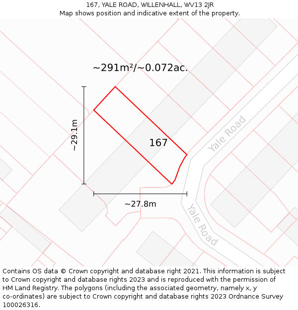 167, YALE ROAD, WILLENHALL, WV13 2JR: Plot and title map