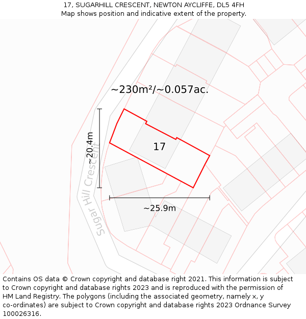 17, SUGARHILL CRESCENT, NEWTON AYCLIFFE, DL5 4FH: Plot and title map