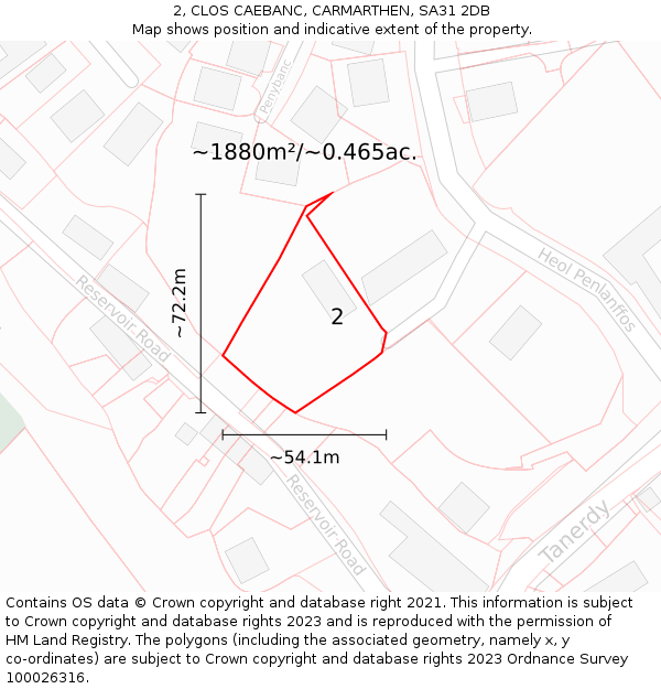 2, CLOS CAEBANC, CARMARTHEN, SA31 2DB: Plot and title map