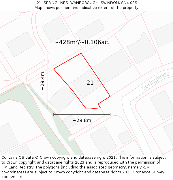 21, SPRINGLINES, WANBOROUGH, SWINDON, SN4 0ES: Plot and title map