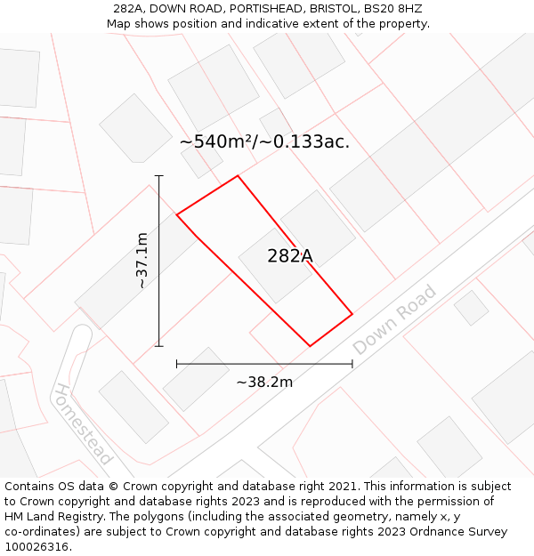 282A, DOWN ROAD, PORTISHEAD, BRISTOL, BS20 8HZ: Plot and title map