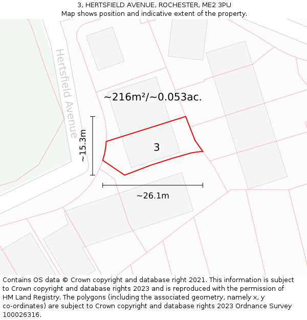 3, HERTSFIELD AVENUE, ROCHESTER, ME2 3PU: Plot and title map