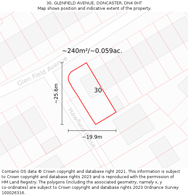 30, GLENFIELD AVENUE, DONCASTER, DN4 0HT: Plot and title map