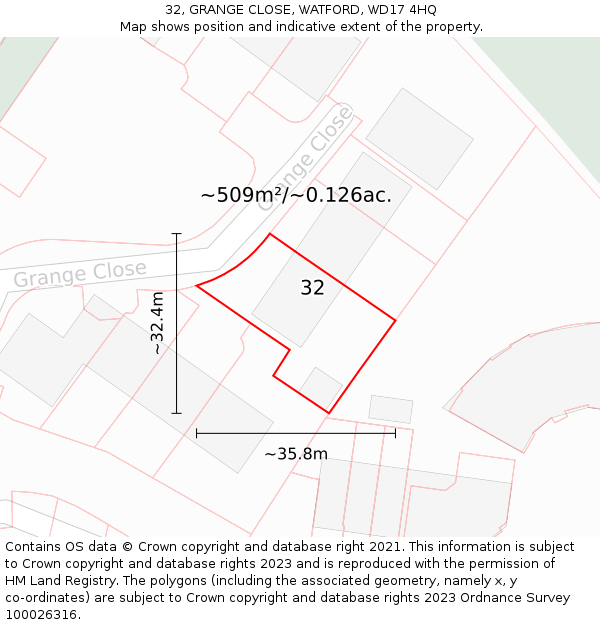 32, GRANGE CLOSE, WATFORD, WD17 4HQ: Plot and title map