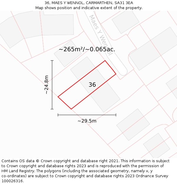 36, MAES Y WENNOL, CARMARTHEN, SA31 3EA: Plot and title map