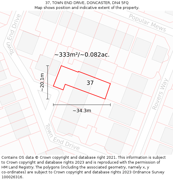 37, TOWN END DRIVE, DONCASTER, DN4 5FQ: Plot and title map