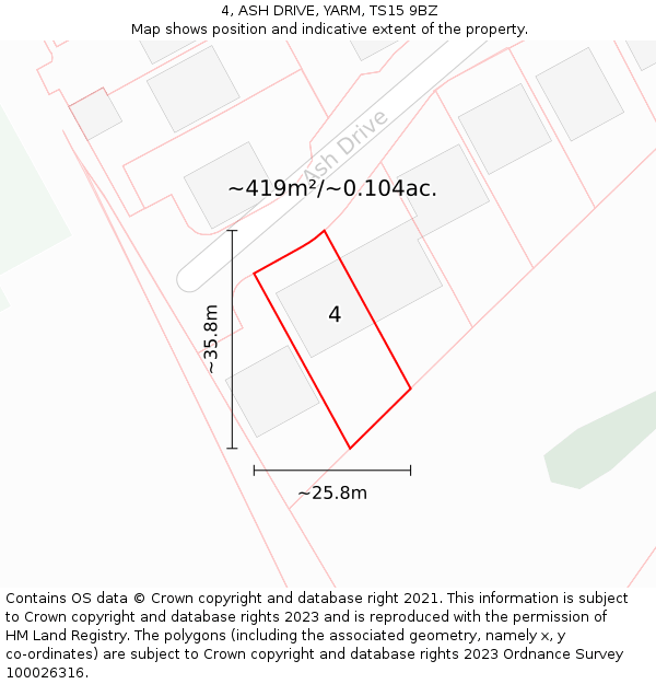 4, ASH DRIVE, YARM, TS15 9BZ: Plot and title map