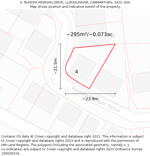 4, RHODFA MORGAN DRIVE, LLANGUNNOR, CARMARTHEN, SA31 2NX: Plot and title map