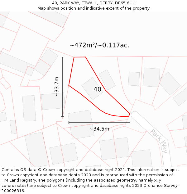 40, PARK WAY, ETWALL, DERBY, DE65 6HU: Plot and title map