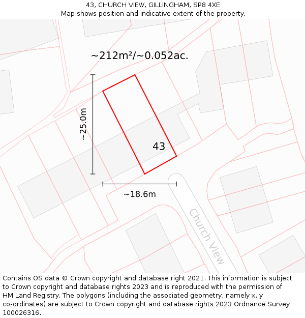43, CHURCH VIEW, GILLINGHAM, SP8 4XE: Plot and title map