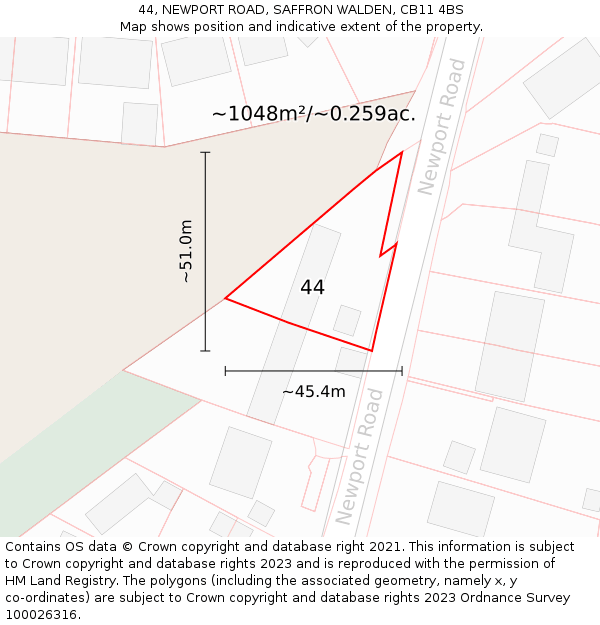 44, NEWPORT ROAD, SAFFRON WALDEN, CB11 4BS: Plot and title map