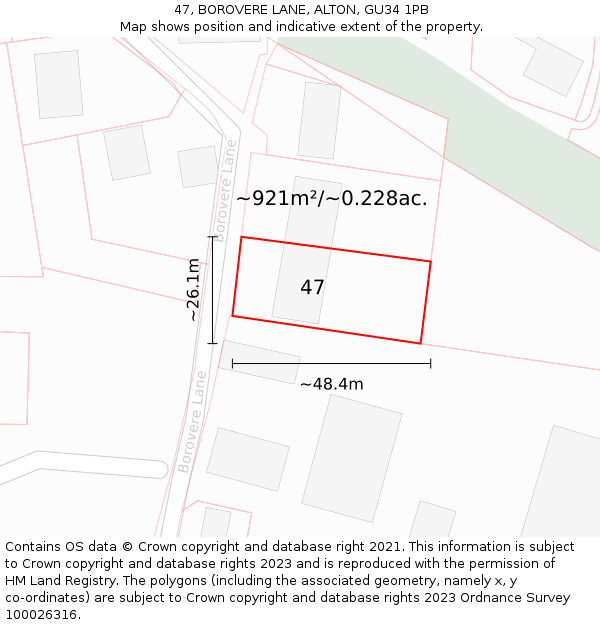 47, BOROVERE LANE, ALTON, GU34 1PB: Plot and title map